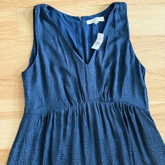 Loft New Blue Spotted Tiered Pocket Midi Dress sleeveless size 14 - Picture 7 of 13